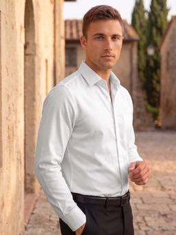 Louis Philippe - Mens White Solid Easy to Iron Cotton Slim fit Formal Shirt