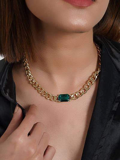 Joker & Witch Emerald Green Studded Necklace