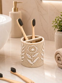 Voncasa - Dune Beige Polyresin Toothbrush Holder