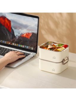 House of Quirk - Beige Lunch Box 2 Containers with 1 Divider Container Insulated Lunch Bag