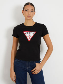 Guess - Black Printed Round Neck Women T-Shirt