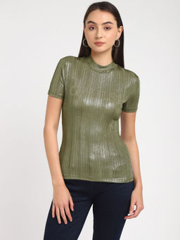 Guess - Women Olive Round Neck T-Shirt