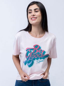 Guess - Women Pink Printed Round Neck T-Shirt