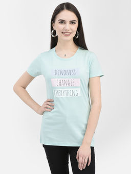 CRIMSOUNE CLUB - Women Typographic Mint Green T Shirt