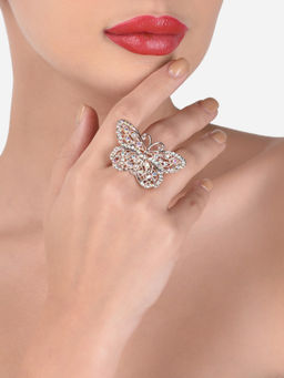 Zaveri Pearls - Rose Gold Contemporary Butterfly Finger Ring-ZPFK12918