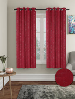 Cortina - Maroon Abstract Blackout Embossed Curtains (Pack of 2)