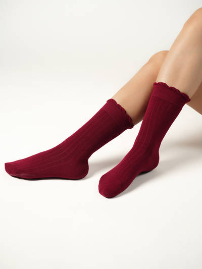 Women Red Plain Socks