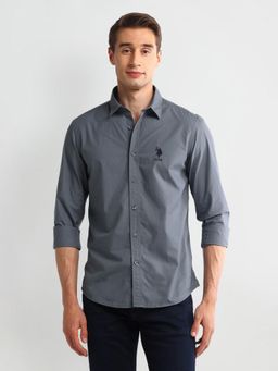 U.S. Polo Assn. Denim Co. - Grey Long Sleeves Spread Collar Solid Shirt