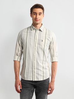 U.S. Polo Assn. Denim Co. - Striped Off White Long Sleeves Spread Collar Shirt