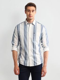 U.S. Polo Assn. Denim Co. - Striped Blue Long Sleeves Spread Collar Shirt