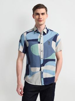 U.S. Polo Assn. Denim Co. - Abstract Printed Multi Color Short Sleeves Spread Collar Shirt