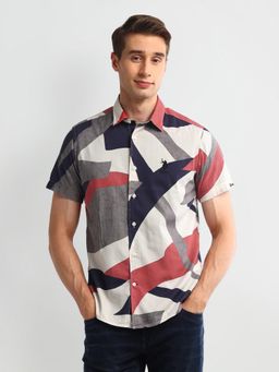 U.S. Polo Assn. Denim Co. - Abstract Printed Multi Color Short Sleeves Spread Collar Shirt