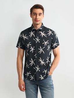 U.S. Polo Assn. Denim Co. - Printed Floral Black Short Sleeves Spread Collar Shirt