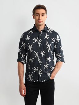U.S. Polo Assn. Denim Co. - Printed Floral Black Long Sleeves Spread Collar Shirt