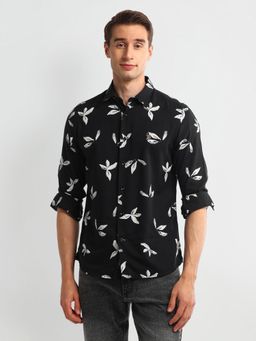 U.S. Polo Assn. Denim Co. - Floral Printed Black Long Sleeves Spread Collar Shirt