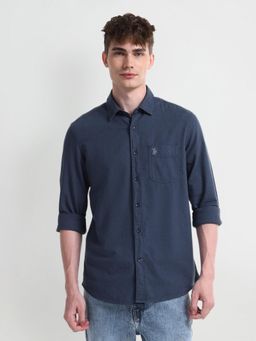 U.S. Polo Assn. Denim Co. - Solid Navy Blue Long Sleeves Spread Collar Shirt