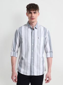 U.S. Polo Assn. Denim Co. - Striped Grey Long Sleeves Spread Collar Shirt