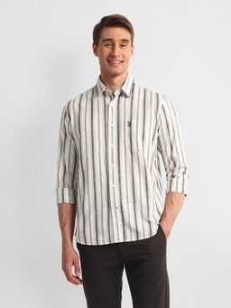 U.S. Polo Assn. Denim Co. - Striped Cream Long Sleeves Spread Collar Shirt