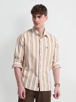 U.S. Polo Assn. Denim Co. - Striped Yellow Long Sleeves Spread Collar Shirt