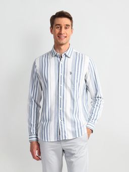 U.S. Polo Assn. Denim Co. - Striped Blue Long Sleeves Spread Collar Shirt