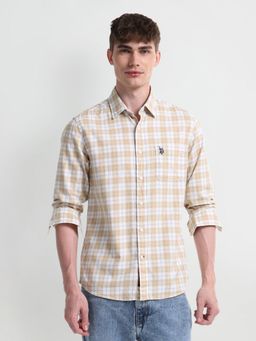 U.S. Polo Assn. Denim Co. - Checkered Khaki Long Sleeves Spread Collar Shirt
