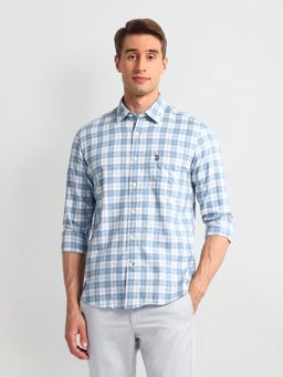 U.S. Polo Assn. Denim Co. - Checkered Blue Long Sleeves Spread Collar Shirt