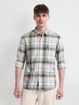U.S. Polo Assn. Denim Co. - Checkered Green Long Sleeves Spread Collar Shirt