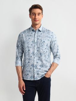 U.S. Polo Assn. Denim Co. - Printed Blue Long Sleeves Spread Collar Shirt