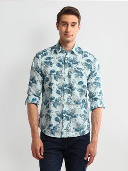 U.S. Polo Assn. Denim Co. - Floral Printed Turquoise Long Sleeves Spread Collar Shirt
