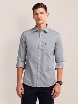 U.S. POLO ASSN. - Geometric Printed Grey Long Sleeves Spread Collar Shirt