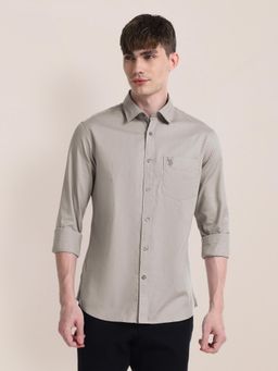 U.S. POLO ASSN. - Solid Grey Long Sleeves Spread Collar Shirt