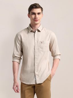 U.S. POLO ASSN. - Solid Beige Long Sleeves Spread Collar Shirt