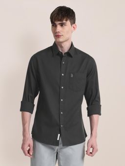 U.S. POLO ASSN. - Solid Grey Long Sleeves Spread Collar Shirt