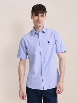 U.S. POLO ASSN. - Solid Lavender Short Sleeves Spread Collar Shirt