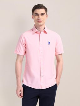 U.S. POLO ASSN. - Solid Pink Short Sleeves Spread Collar Shirt