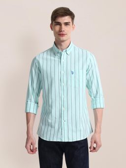 U.S. POLO ASSN. - Striped Green Long Sleeves Button-Down Collar Shirt
