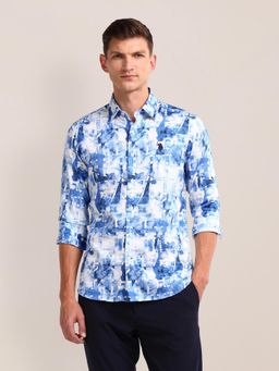 U.S. POLO ASSN. - Abstract Print Blue Long Sleeves Spread Collar Shirt