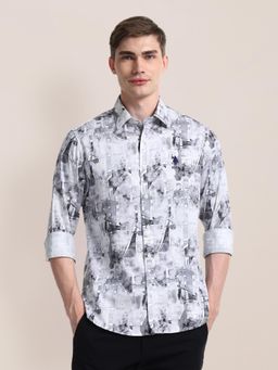 U.S. POLO ASSN. - Abstract Print Grey Long Sleeves Spread Collar Shirt