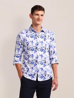 U.S. POLO ASSN. - Floral Printed Blue Long Sleeves Spread Collar Shirt