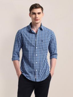 U.S. POLO ASSN. - Checked Blue Long Sleeves Spread Collar Shirt