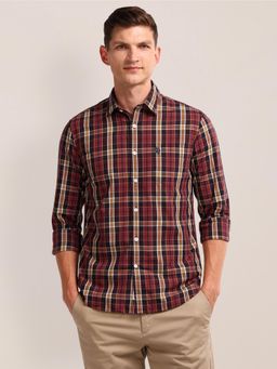 U.S. POLO ASSN. - Checked Red Long Sleeves Spread Collar Shirt