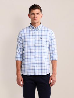 U.S. POLO ASSN. - Checked Blue Long Sleeves Button-Down Collar Shirt