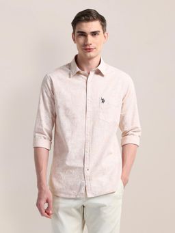 U.S. POLO ASSN. - Floral Printed Peach Long Sleeves Spread Collar Shirt