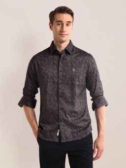 U.S. POLO ASSN. - Printed Purple Long Sleeves Spread Collar Shirt