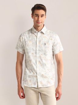 U.S. POLO ASSN. - Abstract Printed Grey Short Sleeves Spread Collar Shirt