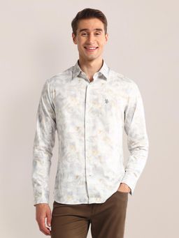 U.S. POLO ASSN. - Abstract Printed Grey Long Sleeves Spread Collar Shirt