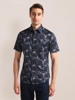 U.S. POLO ASSN. - Abstract Printed Navy Blue Short Sleeves Spread Collar Shirt