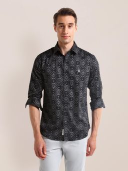 U.S. POLO ASSN. - Floral Printed Black Long Sleeves Spread Collar Shirt