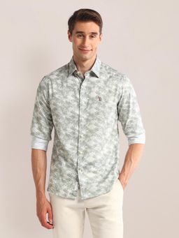 U.S. POLO ASSN. - Abstract Printed Green Long Sleeves Spread Collar Shirt