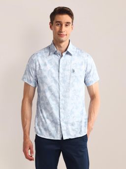 U.S. POLO ASSN. - Abstract Design Blue Short Sleeves Spread Collar Shirt